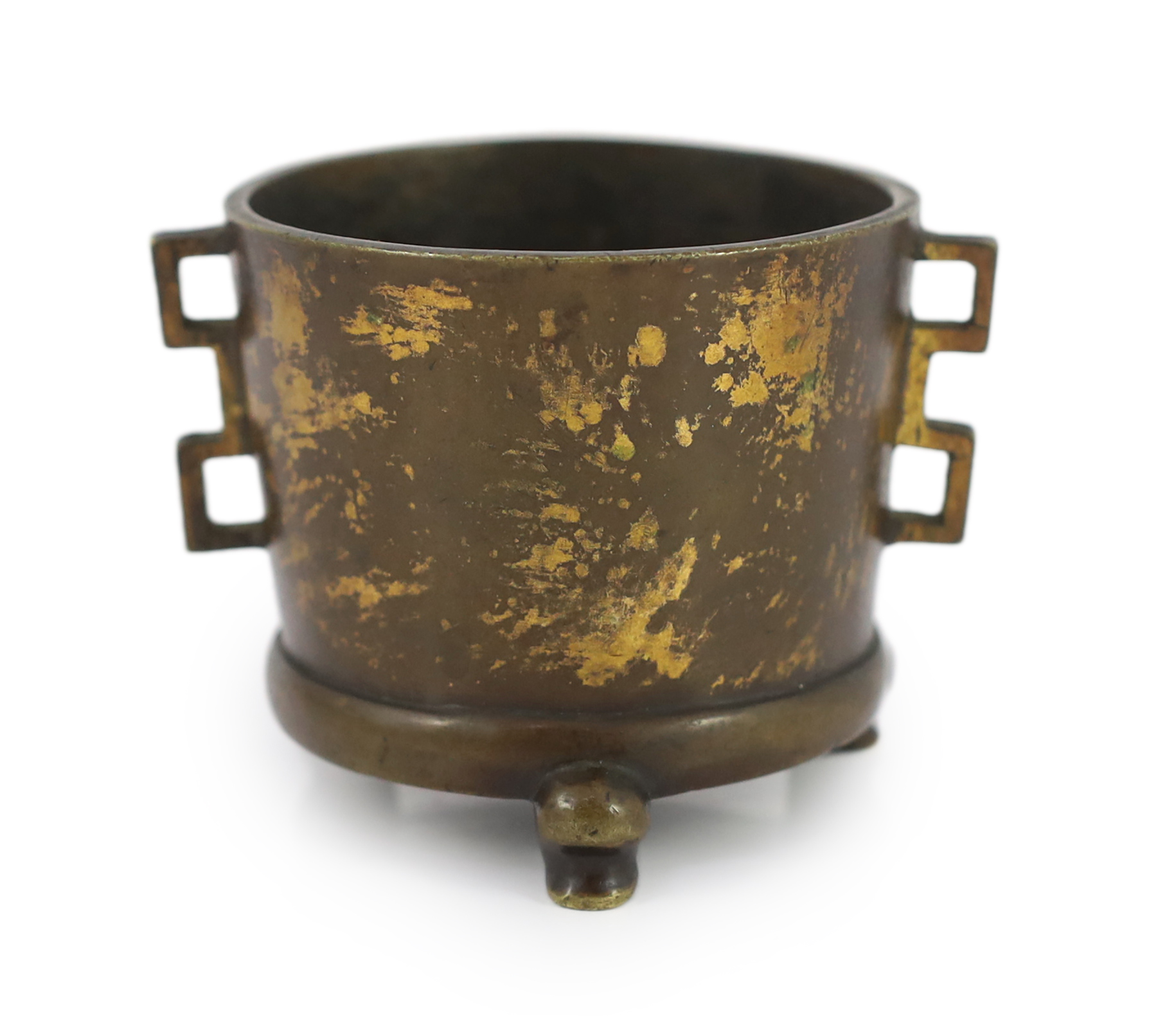 An unusual Chinese gold splashed censer, ding, Xuande mark, 17th/18th century